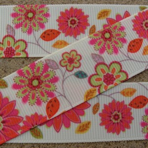 3 yards 7/8&quot; Ivory and Pink Summer Flowers Ribbon Color Flower Grosgrain Printed Ribbon Hair Bow Ribbon flower ribbon for hairbow and crafts