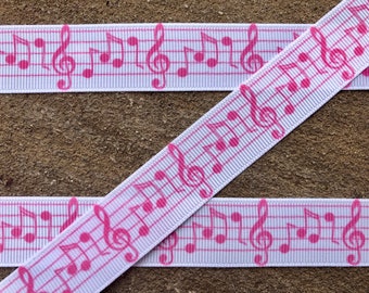 3 yards 7/8" Pink Music Note Ribbon Music ribbon music notes ribbon Black Music ribbon black notes music teacher ribbon grosgrain ribbon