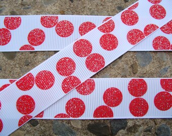 3 yards White and Red Polka Dots Printed Ribbon 7/8" Glittery Ribbon Hair Bow Ribbon Scrapbooking Ribbon Free Shipping craft supplies