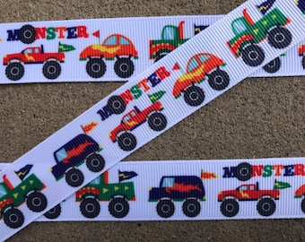 3 yards 7/8" Truck Ribbon Monster trucks printed ribbon Boys ribbon boys birthday party decorations gift wrapping ribbon with cars free ship
