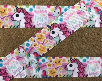 3 yards 7/8" Stars Unicorn grosgrain ribbon Kids Pony hair bow supplies White Unicorn Rainbow ribbon for hair bows and crafts free shipping