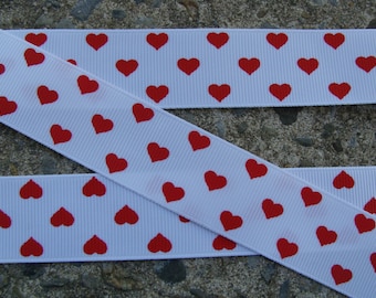 3 yards 1' Valentine Grosgrain Ribbon Red hearts ribbon Printed Ribbon Hair bow ribbon hair bow supplies 3 yards