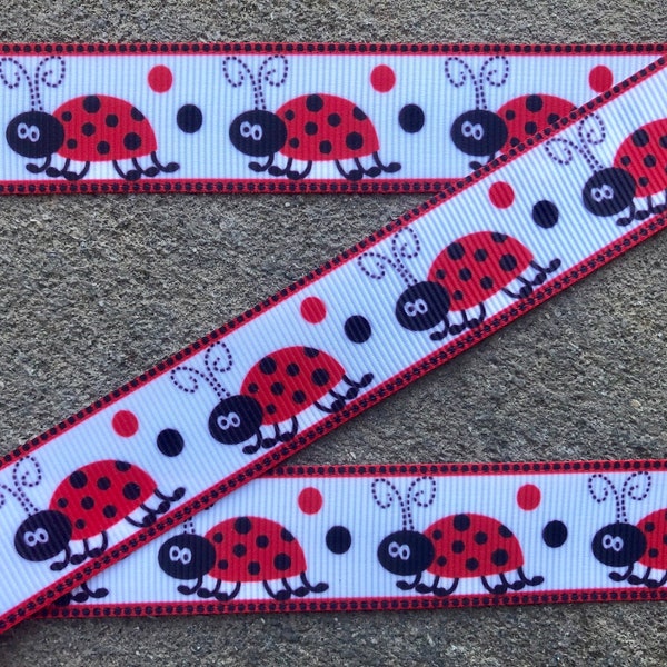 3 yards 7/8" Lady Bug Ribbon Red and Black ladybug ribbon Dots ribbon Polka Dots Printed Ribbon Hair Bow Ribbon Scrap booking Ribbon