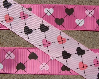 3 yards Pink and Light Pink ribbon with Hearts Valentine Ribbon Holiday Printed Ribbon 1" Wrapping hair bow printed ribbon