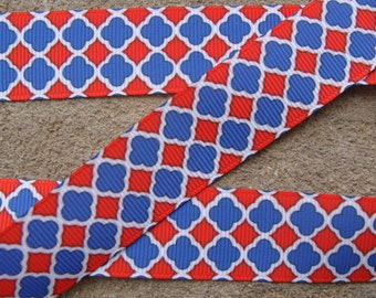 3 yards 7/8" Blue Qua-trefoil Grosgrain ribbon Ornament Ribbon Blue and Red Ribbon 4th of July ribbon hair bow supplies red and blue ribbon
