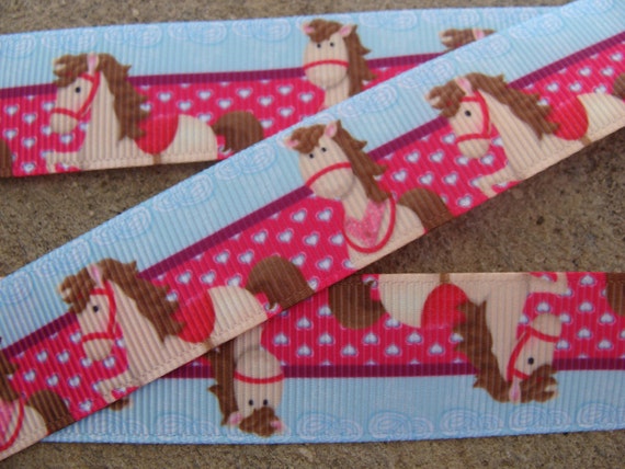 3 Yards of 38 Ribbon Cute Horses with Flowers #10038