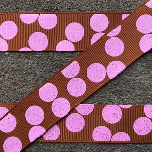 3 yards Brown and pink Ribbon Polka Dots Ribbon Printed Ribbon 7/8&quot; Glittery Ribbon Hair Bow Ribbon Free Shipping over 35
