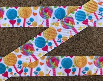 3 yards 7/8" Lollipop printed ribbon Candy Printed Ribbon hair bow ribbon Birthday ribbon grosgrain ribbon with Lollipops Rainbow lollipop