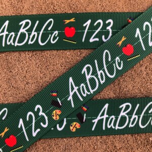 3 yards 7/8" ABC ribbon 123 Ribbon School ribbon Printed Ribbon School hair bow ribbon Grosgrain ribbon Emerald Green ribbon for crafts