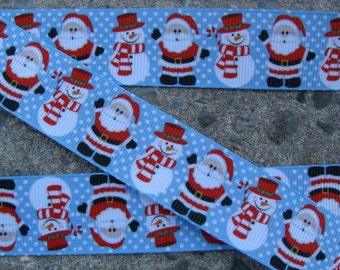 3 yards Snow Man and Santa Ribbon 7/8" Snow man ribbon Christmas Ribbon hair bow ribbon snowman ribbon