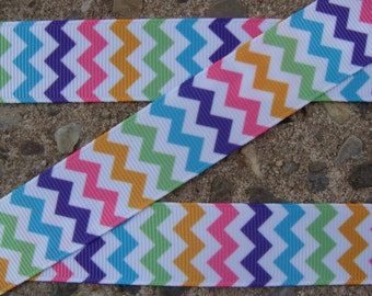 3 yards Chevron Ribbon rainbow chevron ribbon 7/8" blue orange yellow green pink chevron ribbon crafts supplies