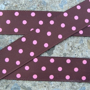 3 yards polka dots ribbon grosgrain ribbon 7/8&quot; Brown Ribbon with Pink Dots
