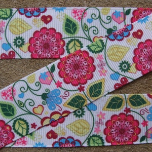 3 yards 1&quot; ribbon with flowers Colors Summer Flowers Grosgrain Printed Ribbon Garden Flower print Hair Bow Ribbon hot pink flowers supplies