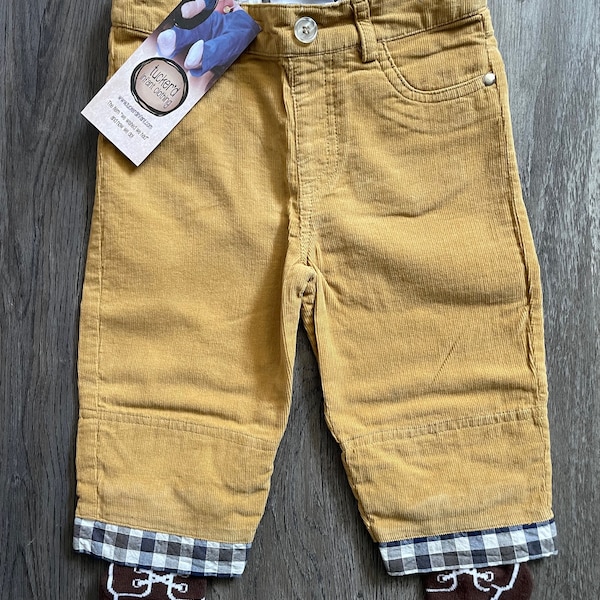 Tucker'd Boy Trousers Corduroy pants with brown socks attached cute baby clothes