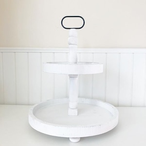 Round Tiered Tray in Distressed White, 15" - Foundations Decor-Clearance