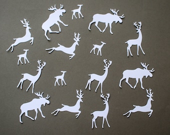 Reindeer and moose die cuts for Christmas cardmaking - white paper stag for December daily scrapbook album decor - Diecut forest animals