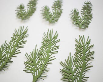 Pine die cuts - Green leaves scrapbooking embellishments - Christmas card making supplies - wedding album decor - paper pine tree branch
