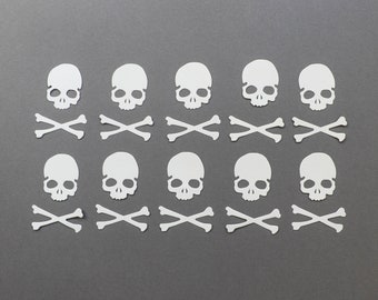Skull & Bones Die Cuts: Grey Paper Halloween Decor, Scrapbooking Embellishments