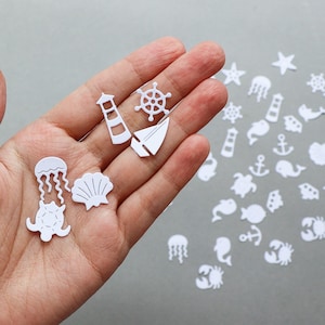 Formas troqueladas de criaturas marinas para álbumes de recortes: adorno de papel blanco para hacer tarjetas o suministros para Project Life: pez, ancla, ballena