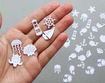 Sea Creature Die Cuts: White Paper Scrapbooking Embellishments, 45 Piece Set