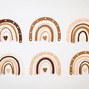 Boho Regenbogen Stanzformen in Braun, Pfirsich und Creme - Set aus 6 pastel neutralen Papier Boho Regenbogen Stanzformen für die Baby Shower Party oder Taufe