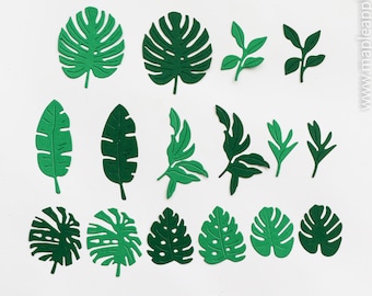 Monstera leaves die cuts - Kelly green paper leaves kids crafts supplies scrapbooking decor - exotic wedding album decor - diecut tropical