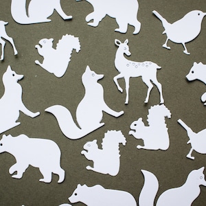 Fustelle di animali della foresta per la creazione di biglietti o decorazioni per album di nascita in bianco - decorazioni del bosco per inviti di nozze - scoiattolo, orso, volpe
