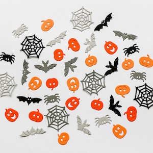 Embellissements de vie de projet de confettis d'Halloween - scrapbooking citrouilles, chauves-souris et araignées formes découpées - Décor de carterie noir et orange