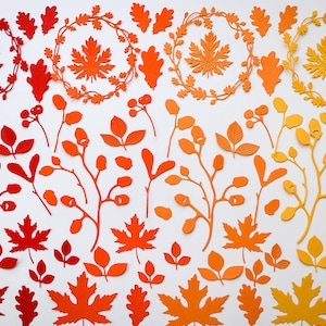 Découpes de feuilles pour la carterie d'automne - décor d'album de scrapbooking de feuilles rouges et oranges - fournitures de scrapbooking boisées d'invitations de mariage d'automne