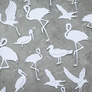 Gestanste watervogels - Exotische witte vogelversieringen voor scrapbooking - decor voor reisalbums zeemeeuw, flamingo en kraanvogel