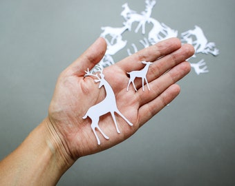 White Paper Deer Die Cuts: Christmas Card & Scrapbook Embellishments