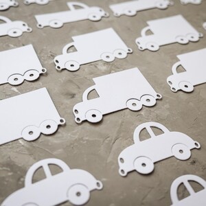 LKW gestanzte Formen für Baby Album Dekor - weiße Papierautos für DIY-Kartengestaltung mit Kindern - blaue Autos die cuts für Geburtstagsparty