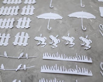 Spring Die Cut Ephemera: White Paper Shapes for Cardmaking (32 Piece Set