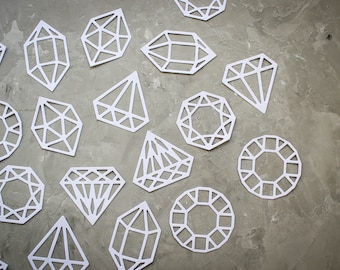 White Diamond Die Cut Shapes: Engagement Party Decorations, Scrapbooking (Set of 24)