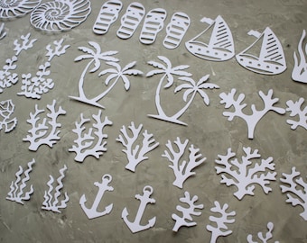 Beach vacation scrapbooking - paper embellishments - sea die cuts - card making supplies - kids crafts - coral seashell palm slippers diecut