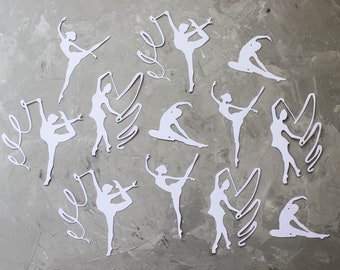 Gymnastics Die Cuts: White Paper Athlete Silhouettes, Scrapbooking (Set of 12)