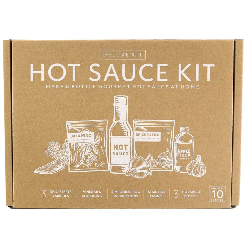 Deluxe Hot Sauce Making Kit 3 Varieties of Peppers, Gourmet Spice Blend, 3 Bottles, funnel Fun DIY Gift For Dad, Guys, Unique Gift for Men image 6