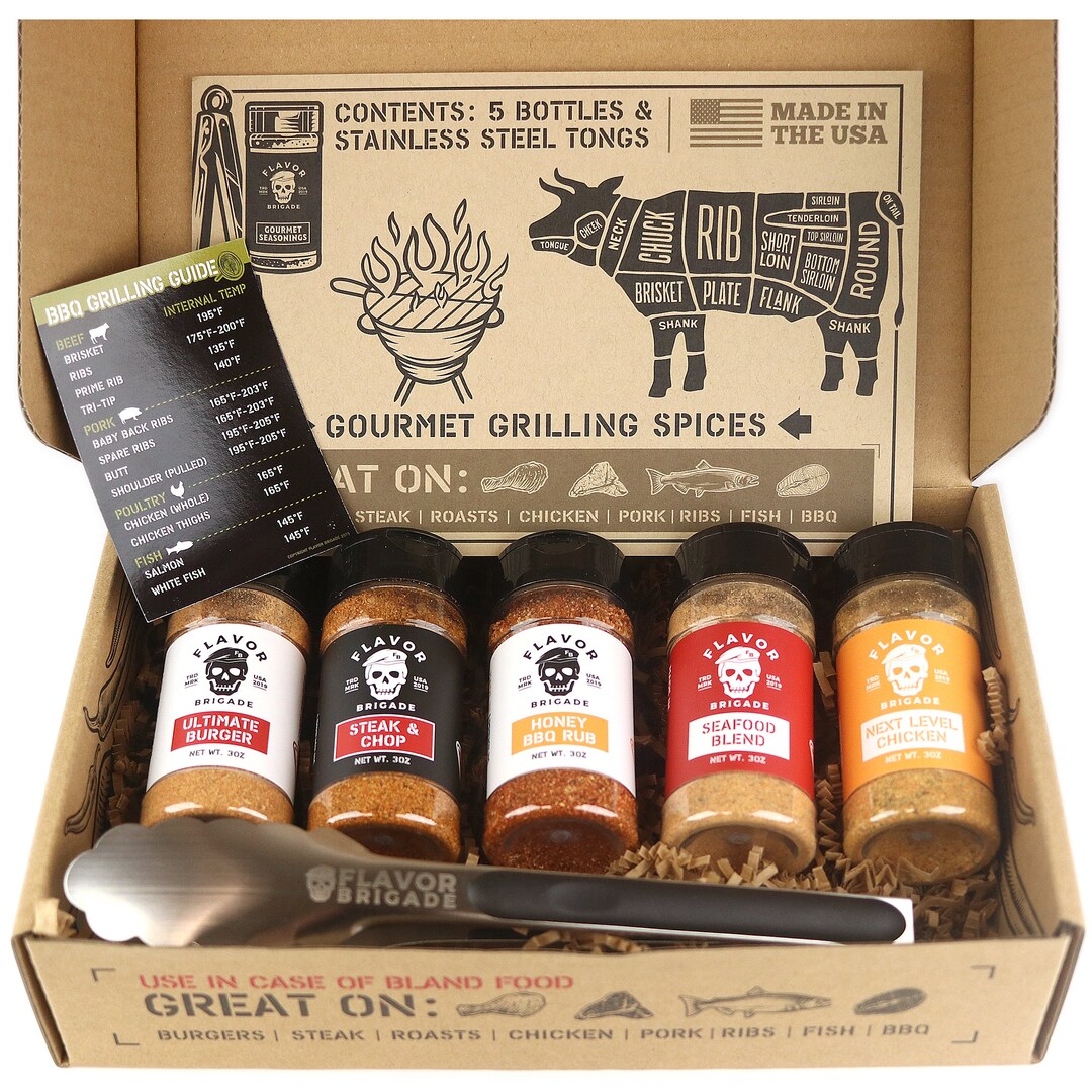 Gourmet Grilling Spices Gift Set for Guys, Dad, Men, BBQ Grill Accessories, Smoker, Seasonings
