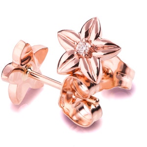 Flower Earrings, 18K Rose Gold Diamond Earrings, Gold Diamond Earrings, Diamond Earrings, Post Earrings, Solid Gold Earrings