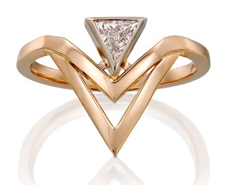 V Ring, Triangle Diamond Ring, Chevron Ring, Double Chevron Ring, Art Deco Engagement Ring, Diamond V Ring, Triangle ring, Rose Gold V ring