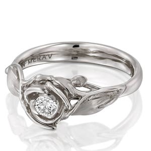 Rose Engagement Ring, 18K White Gold and Diamond engagement ring