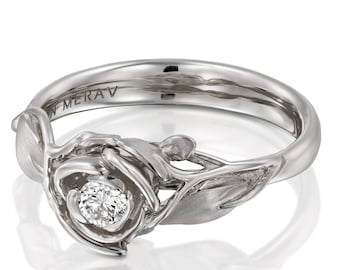 Rose Engagement Ring, 18K White Gold and Diamond engagement ring