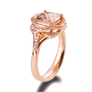 Morganite Engagement Ring, 18K Rose Gold Flower Ring, Unique Engagement Ring, Art Deco Ring, Cushion Cut Morganite Ring, morganite ring