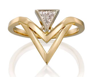 V Ring, Triangle Diamond Ring, Double Chevron Ring, Chevron Ring, Art Deco Engagement Ring, Geometric Ring, Diamond V Ring, Triangle ring