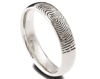 Fingerprint Wedding Band, 18K White Gold Fingerprint Ring, Fingerprint Ring , Wedding Band, Personalized Band, Personalized Ring