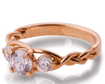Braided Engagement Ring - 18K Rose Gold and Diamond engagement ring,diamond ring, engagement ring, celtic ring, three stone ring, 7