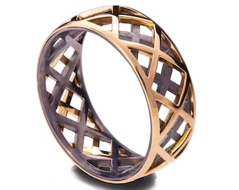 Gold Wedding Band, Men's 18K Rose Gold and Oxidized Silver Wedding band, steampunk, Wedding ring, black and gold ring