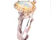 Twig Opal Engagement Ring, Opal engagement ring, Unique Engagement ring, 18K Gold Opal ring, Twig Opal Ring, two tone Opal Ring