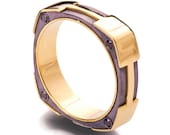 Square Wedding Band, Men's 18K Gold and Black Diamond Wedding band, steampunk , Wedding ring, black and gold ring, steampunk band, 20