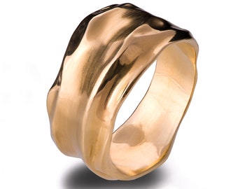 18k Gold Ring , Unisex Ring , Wedding Ring , Wedding Band , Mens Ring, groom gold ring, organic design, recycled gold,comfort